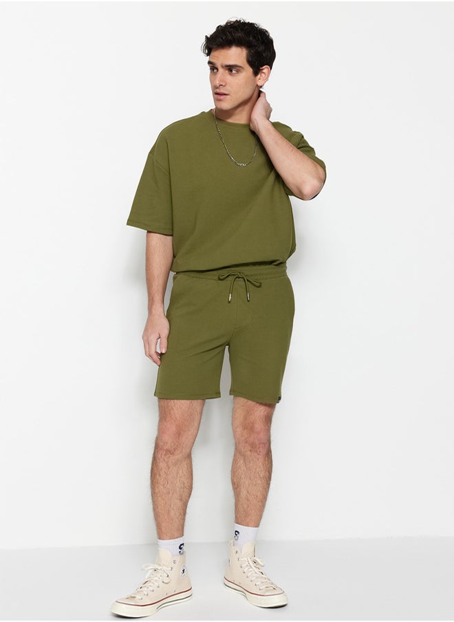 trendyol Premium Khaki Regular 100% Cotton Label Detailed Texture Shorts & Bermudas  - Image 4
