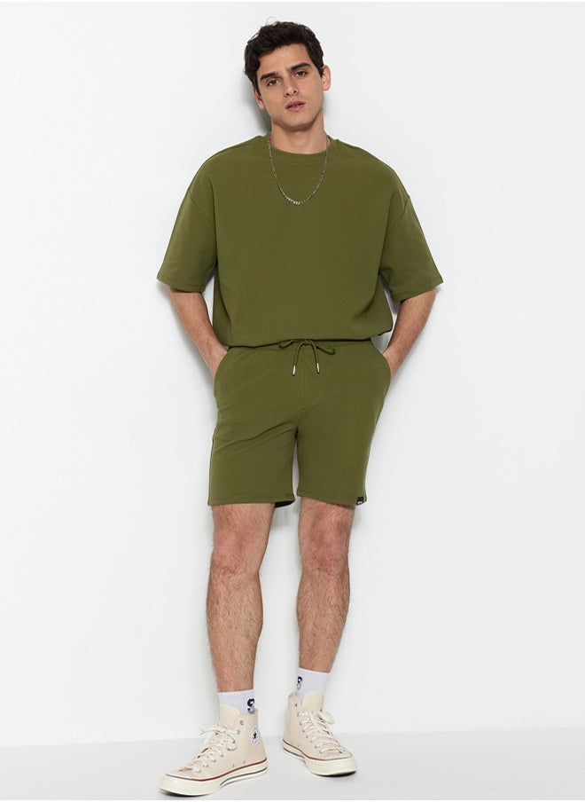 trendyol Premium Khaki Regular 100% Cotton Label Detailed Texture Shorts & Bermudas  - Image 2