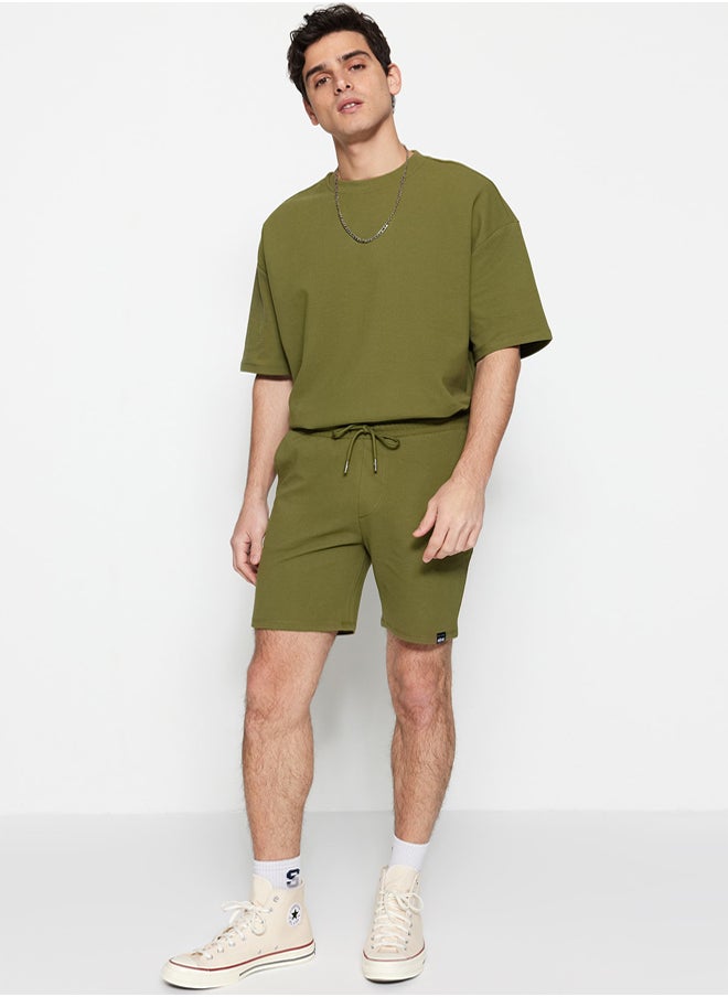 trendyol Premium Khaki Regular 100% Cotton Label Detailed Texture Shorts & Bermudas  - Image 3