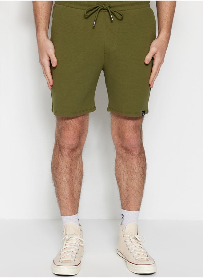 trendyol Premium Khaki Regular 100% Cotton Label Detailed Texture Shorts & Bermudas  - Image 5