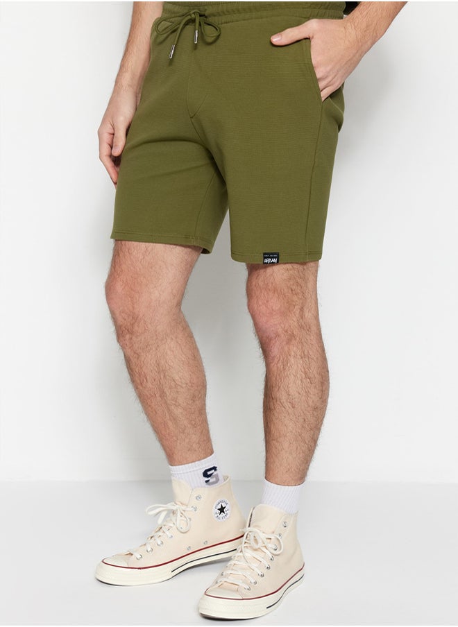 trendyol Premium Khaki Regular 100% Cotton Label Detailed Texture Shorts & Bermudas  - Image 1