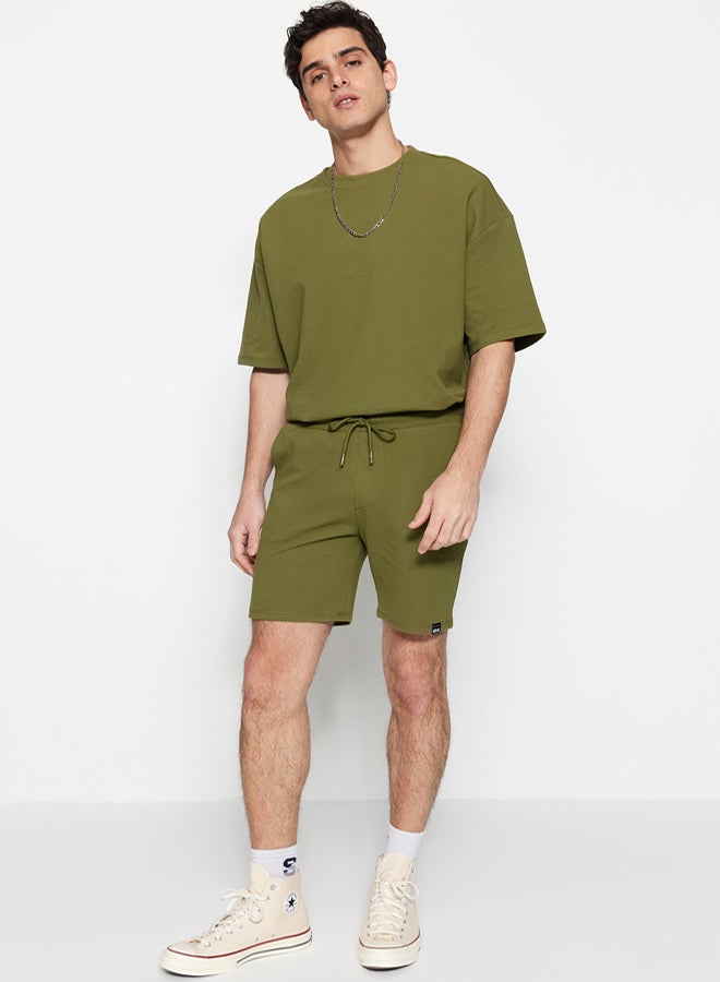trendyol Premium Khaki Regular 100% Cotton Label Detailed Texture Shorts & Bermudas - Image 3