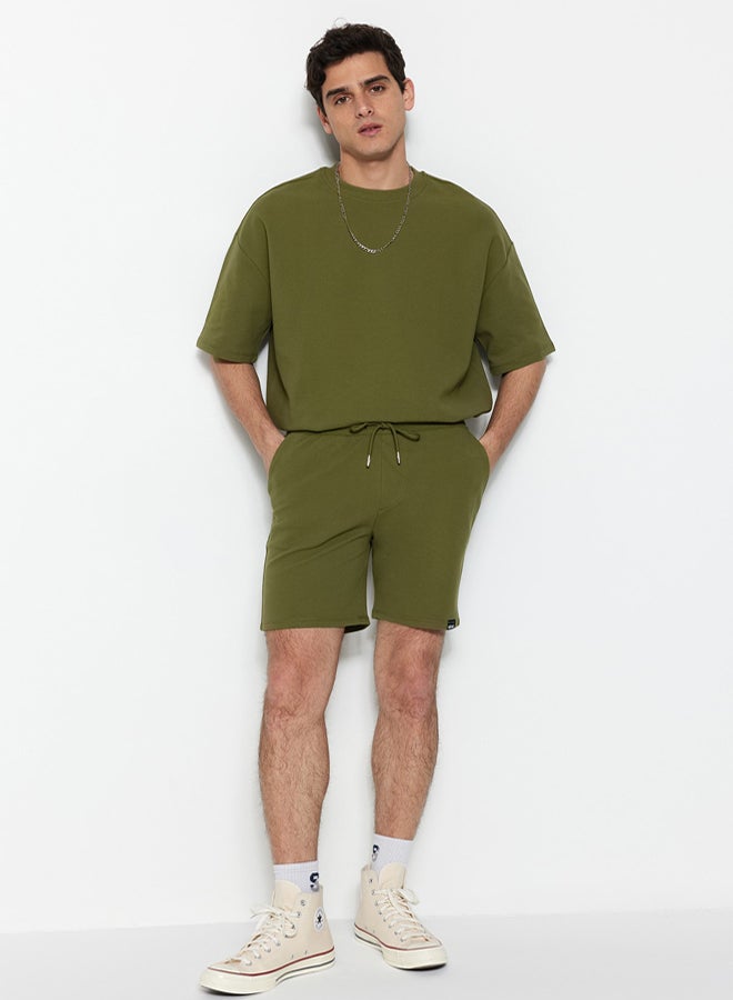 trendyol Premium Khaki Regular 100% Cotton Label Detailed Texture Shorts & Bermudas - Image 2