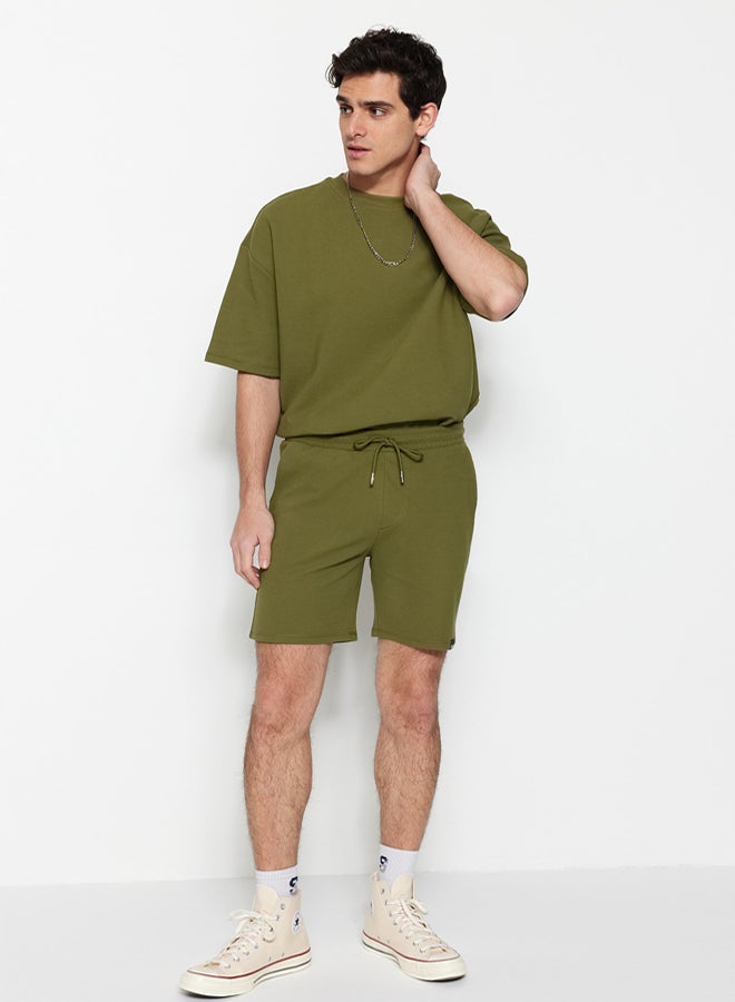 trendyol Premium Khaki Regular 100% Cotton Label Detailed Texture Shorts & Bermudas - Image 4