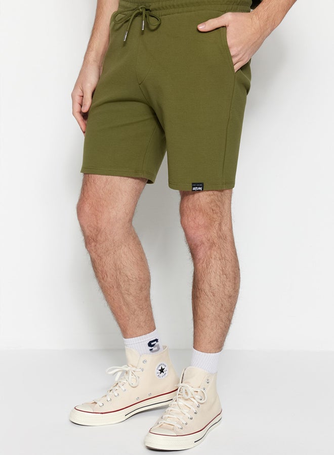 trendyol Premium Khaki Regular 100% Cotton Label Detailed Texture Shorts & Bermudas - Image 1