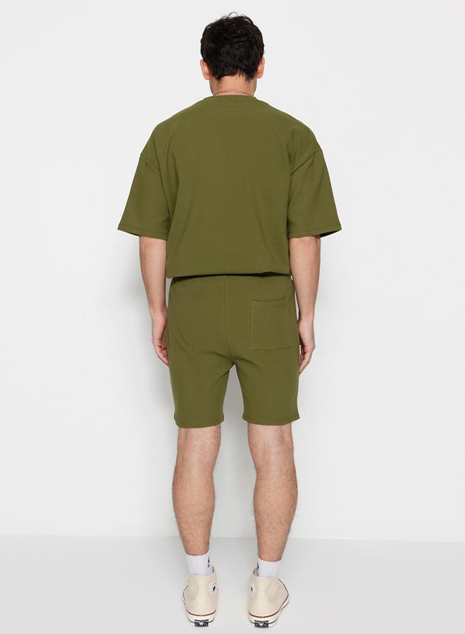 trendyol Premium Khaki Regular 100% Cotton Label Detailed Texture Shorts & Bermudas - Image 3