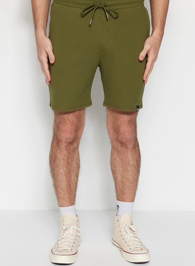 trendyol Premium Khaki Regular 100% Cotton Label Detailed Texture Shorts & Bermudas - Image 1