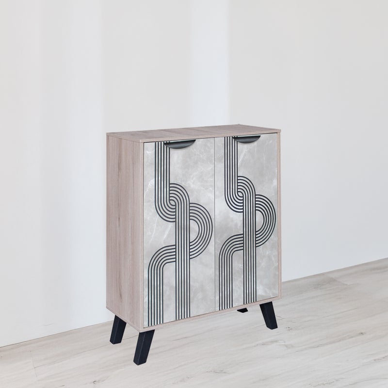 بيتي دولاب أحذية خشب ماليزي 4 أدوار بابين – رمادي وبيج - Image 2