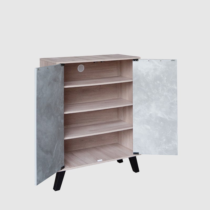 بيتي دولاب أحذية خشب ماليزي 4 أدوار بابين – رمادي وبيج - Image 4