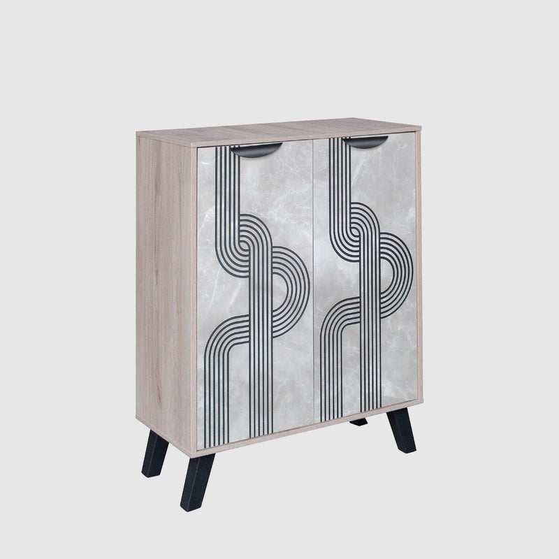 بيتي دولاب أحذية خشب ماليزي 4 أدوار بابين – رمادي وبيج - Image 5