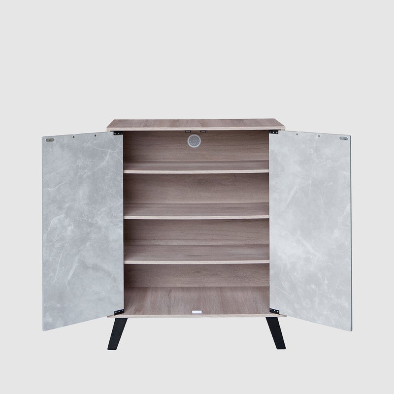 بيتي دولاب أحذية خشب ماليزي 4 أدوار بابين – رمادي وبيج - Image 3