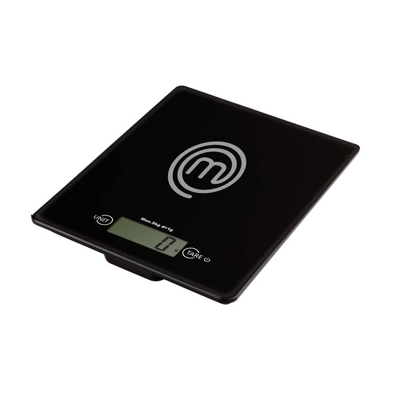 MasterChef Kitchen Scales Digital Small Electronic Gram Scale for Food Weighing in Cooking  Baking Weight in Ounces or Grams Max 5kg Tempered Safety Glass Tare Function Auto SwitchOff Black