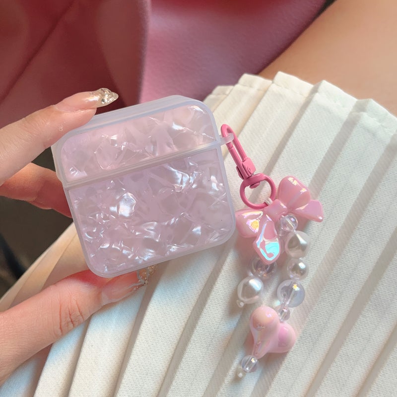 Pink Shell Pattern Lanyard Earphone Case For Airpods Pro Full Protection - Image 3