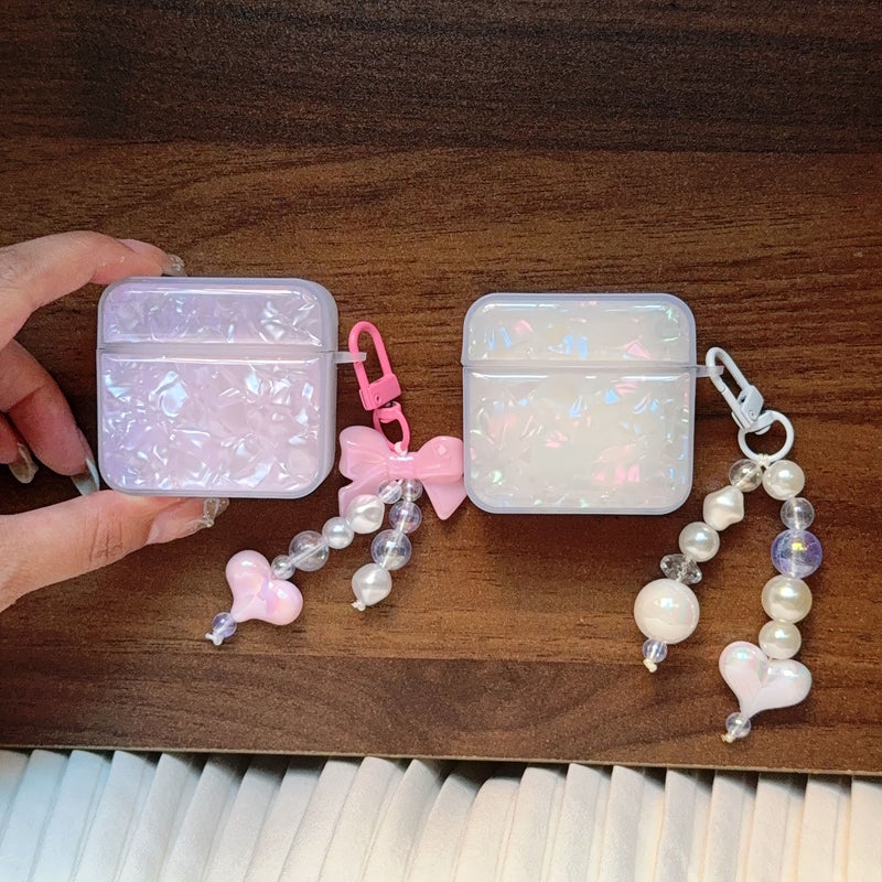 Pink Shell Pattern Lanyard Earphone Case For Airpods Pro Full Protection - Image 2