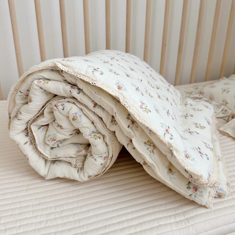 BuLuTu Muslin Nursery Blanket for Toddlers Girls Boys Baby Quilt Soft Cotton Toddler Blanket Crib Quilt for All Seasons, Lightweight Breathable, Washable, Azalea Pattern, 47x59 Inches - Image 3