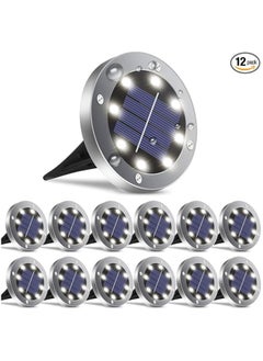 AIWANTO 12 Pack Solar Panel Ground Lights 8 LED Solar Garden Lights Outdoors Disk Lights  - Image 1