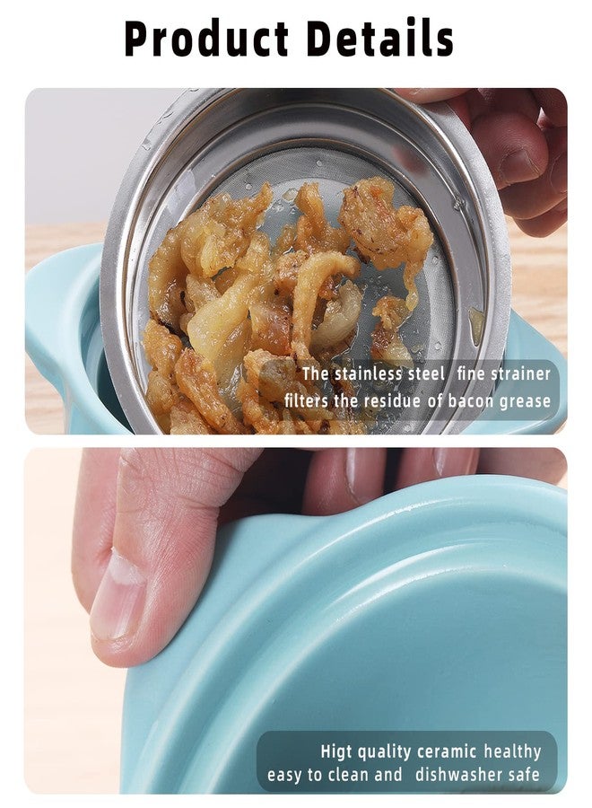 ONTUBE Ceramic Bacon Grease Container Keeper with Strainer, Frying Oil Storage Can, Turquoise - Image 3