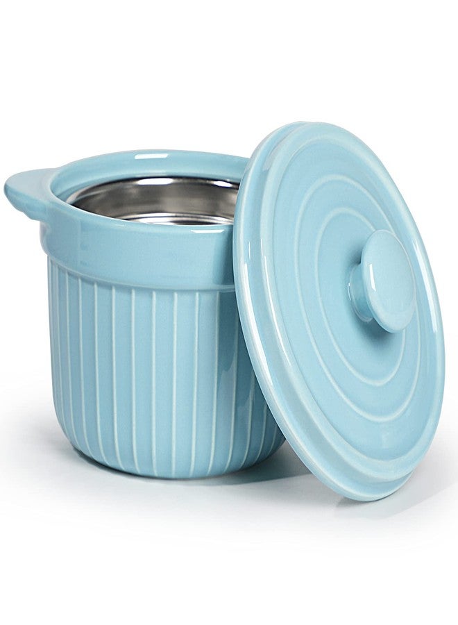 ONTUBE Ceramic Bacon Grease Container Keeper with Strainer, Frying Oil Storage Can, Turquoise - Image 1