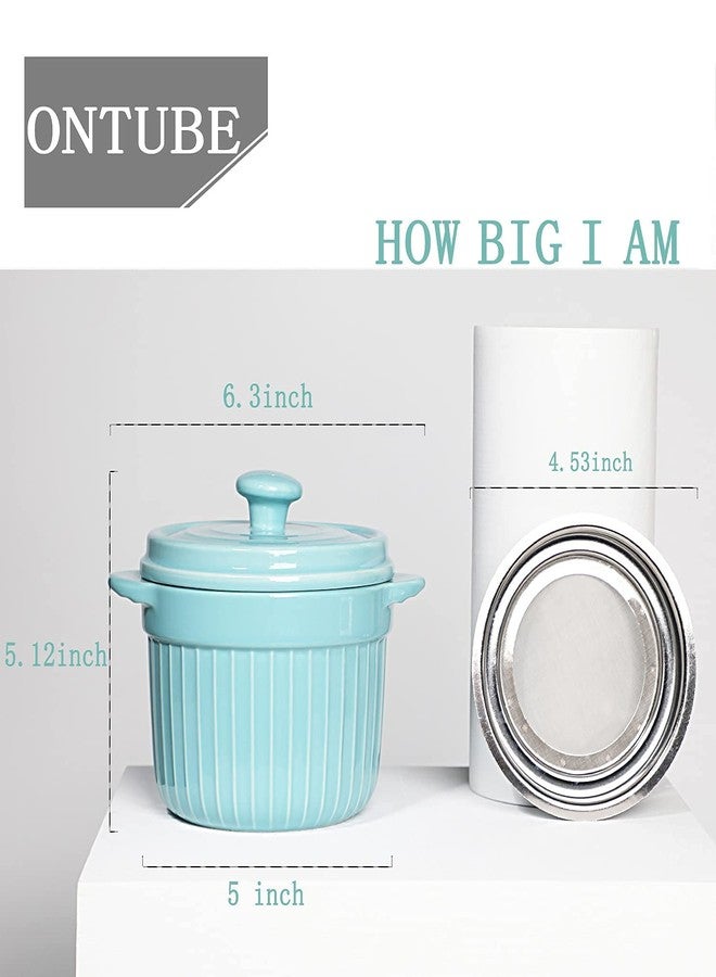 ONTUBE Ceramic Bacon Grease Container Keeper with Strainer, Frying Oil Storage Can, Turquoise - Image 2