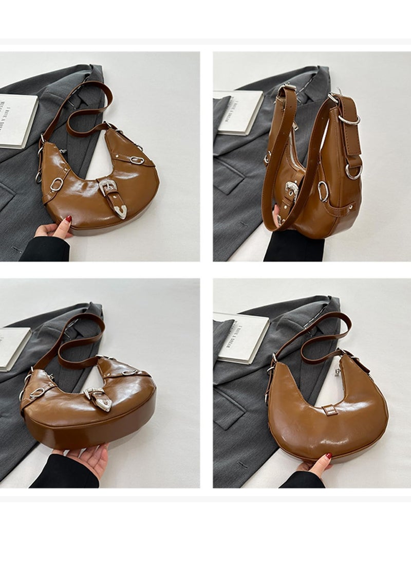 Excefore حقيبة كتف هلالية للنساء، حقيبة كتف، حقيبة دمبل، حقيبة يد عتيقة من التسعينات، حقيبة تحت الذراع، حقيبة توت صغيرة هلالية للأولاد والسيدات - Image 2