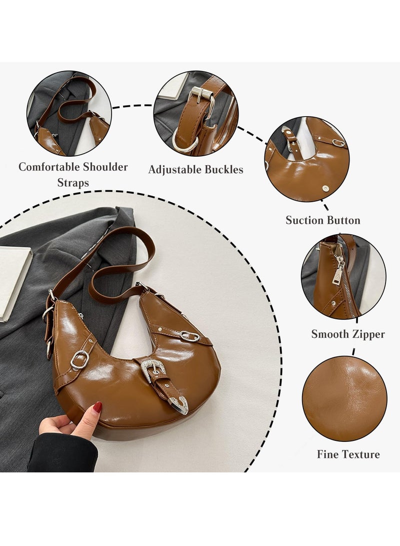 Excefore حقيبة كتف هلالية للنساء، حقيبة كتف، حقيبة دمبل، حقيبة يد عتيقة من التسعينات، حقيبة تحت الذراع، حقيبة توت صغيرة هلالية للأولاد والسيدات - Image 3