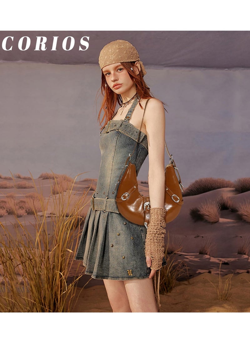 Excefore حقيبة كتف هلالية للنساء، حقيبة كتف، حقيبة دمبل، حقيبة يد عتيقة من التسعينات، حقيبة تحت الذراع، حقيبة توت صغيرة هلالية للأولاد والسيدات - Image 5