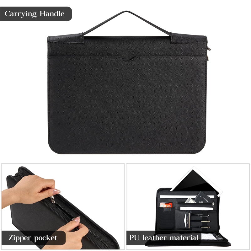 ProCase Portfolio Business Padfolio Folder with Handle and Zipper, Conference Meeting Executive File Legal Document Organizer with Pockets Letter Size A4 Writing Pad Notepad Padfolio -Allblack - Image 2