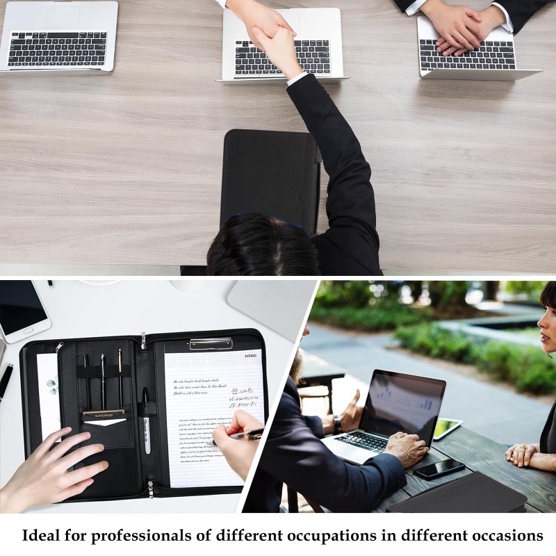 ProCase Portfolio Business Padfolio Folder with Handle and Zipper, Conference Meeting Executive File Legal Document Organizer with Pockets Letter Size A4 Writing Pad Notepad Padfolio -Allblack - Image 5