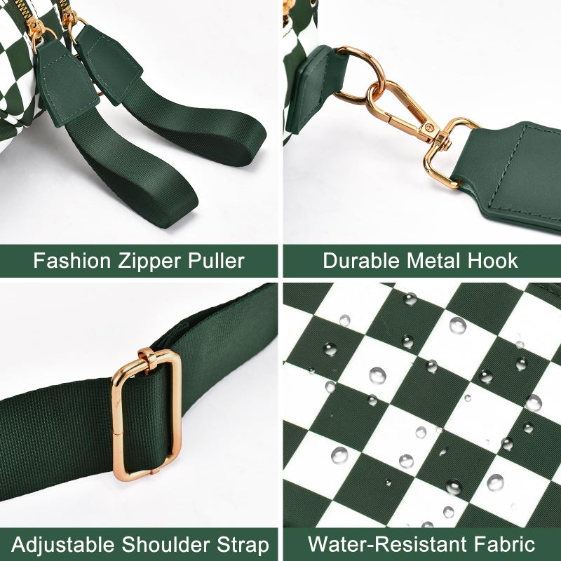 Becokan Checkered Nylon Crossbody Bag Bum Bag for Women Mom Spacious Checkered Crossbody Purses Shoulder Handbag - Image 3