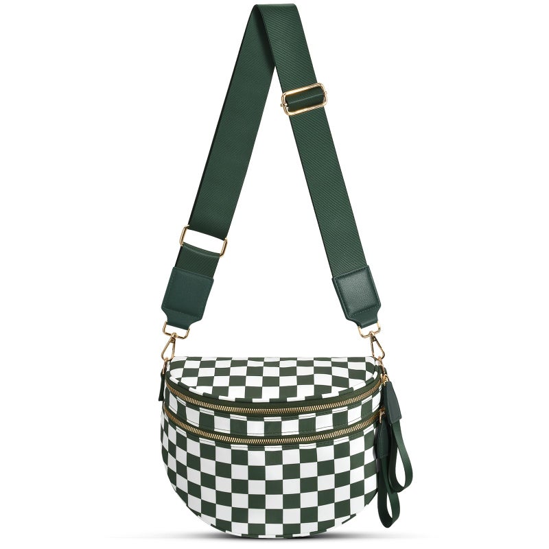 Becokan Checkered Nylon Crossbody Bag Bum Bag for Women Mom Spacious Checkered Crossbody Purses Shoulder Handbag - Image 1