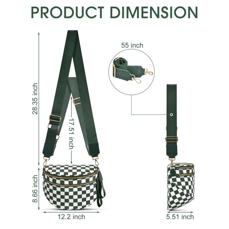 Becokan Checkered Nylon Crossbody Bag Bum Bag for Women Mom Spacious Checkered Crossbody Purses Shoulder Handbag - Image 2