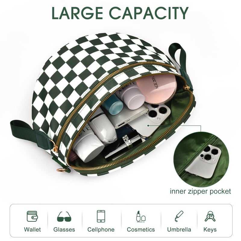Becokan Checkered Nylon Crossbody Bag Bum Bag for Women Mom Spacious Checkered Crossbody Purses Shoulder Handbag - Image 4