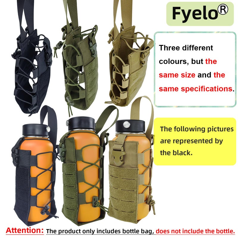 Fyelo Molle Water Bottle Holder Tactical Pouches Adjustable 16-76 oz Enhanced Dual Pockets Multi Use for Outdoor Sports Fit for Backpack/Vest/Belt/Shoulder Strap (Black, Brown, Green) - Image 2