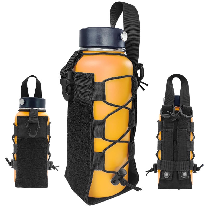 Fyelo Molle Water Bottle Holder Tactical Pouches Adjustable 16-76 oz Enhanced Dual Pockets Multi Use for Outdoor Sports Fit for Backpack/Vest/Belt/Shoulder Strap (Black, Brown, Green) - Image 1