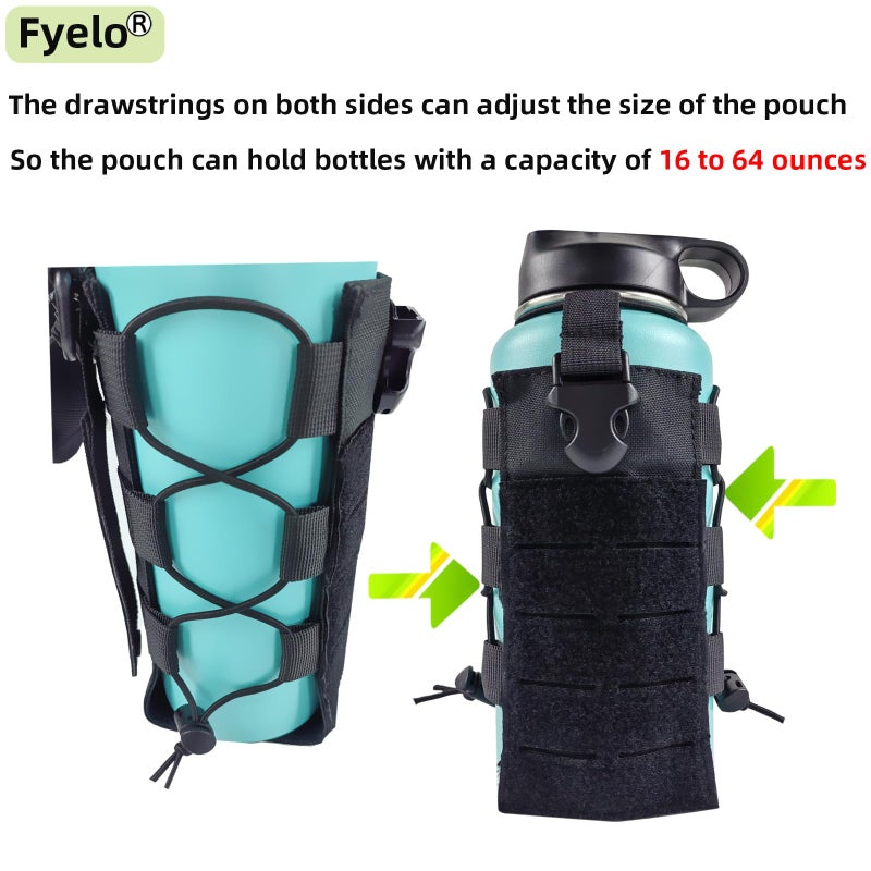 Fyelo Molle Water Bottle Holder Tactical Pouches Adjustable 16-76 oz Enhanced Dual Pockets Multi Use for Outdoor Sports Fit for Backpack/Vest/Belt/Shoulder Strap (Black, Brown, Green) - Image 5