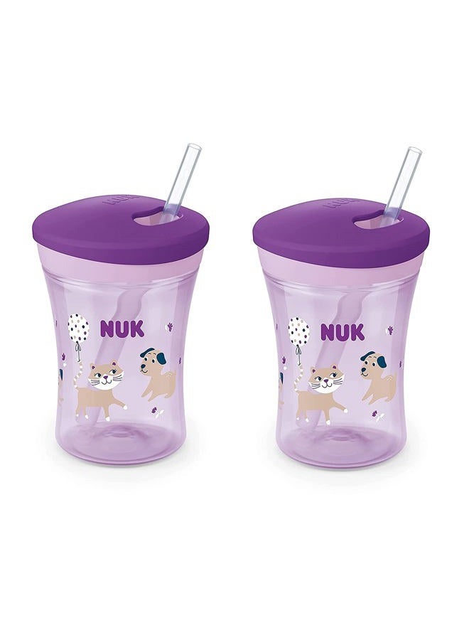 NUK Evolution Straw Cup (Purple Cat & Dog) - Image 1