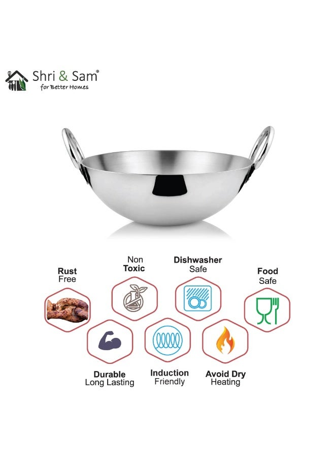 Shri & Sam Stainless Steel Heavy Weight Plain Kadhai, 2.5 mm,30 cm, 2.1 Kg, 4 Litre - Image 4