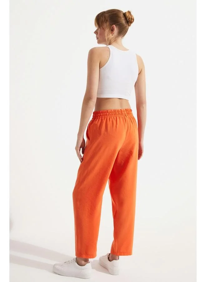 JUNE June Women Exclusive Elastic Waist Modal Blend Jogger Woven Trouser Orange
