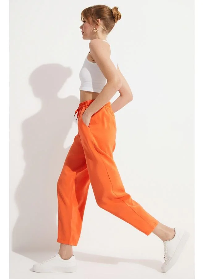 JUNE June Women Exclusive Elastic Waist Modal Blend Jogger Woven Trouser Orange