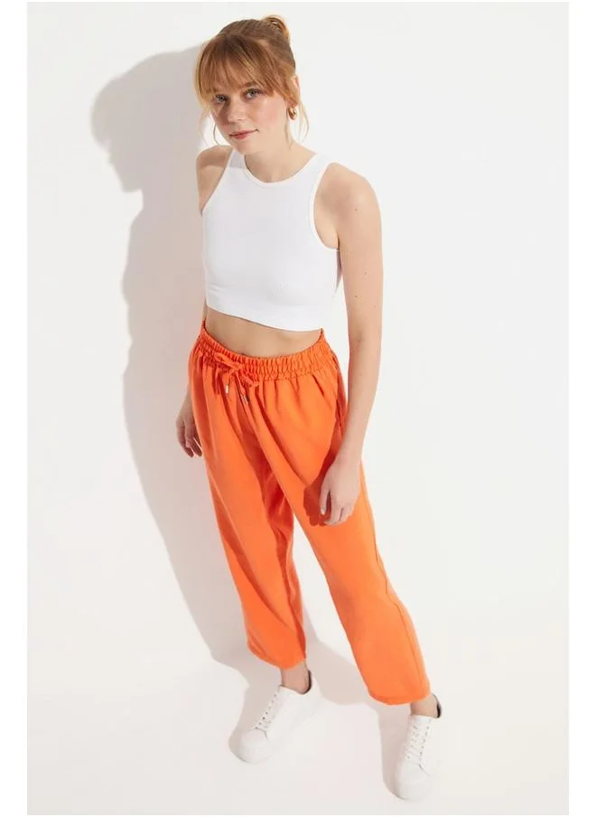 جون June Women Exclusive Elastic Waist Modal Blend Jogger Woven Trouser Orange