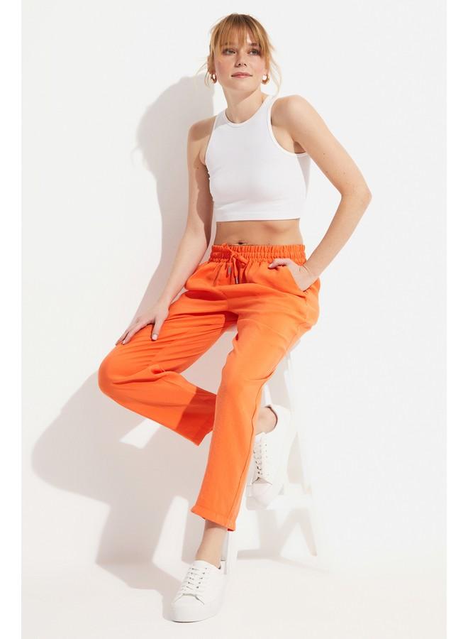جون بنطلون جوجر نسائي صيفي بخصر مطاطي من مزيج المودال - برتقالي - Image 4