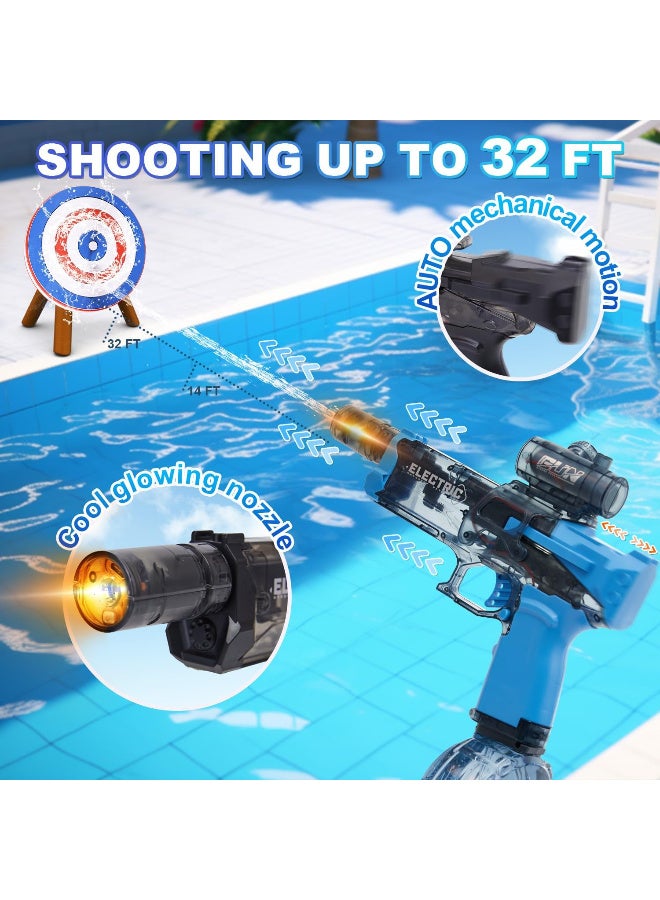 HI-FINE Electric Water Gun for Adults Kids,Most Powerful Squirt Gun, Automatic high Powered Pressure Blaster watergun with Realistic Led Muzzle Flame,28-32 FT Range,Perfect Summer Gift Toys for Age 8-12,Blue - Image 2