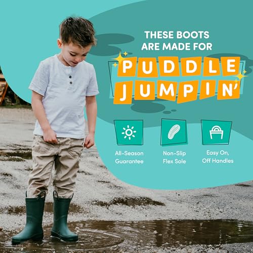 LONECONE Lone Cone Rain Boots with Easy-On Handles in Matte Colors for Boys and Girls, Play-Proof Flexible Rubber, Durable Non-Slip Treads, Kid-Friendly for Hours of Joy - Leap Frog Green, 1 Little Kid - Image 2