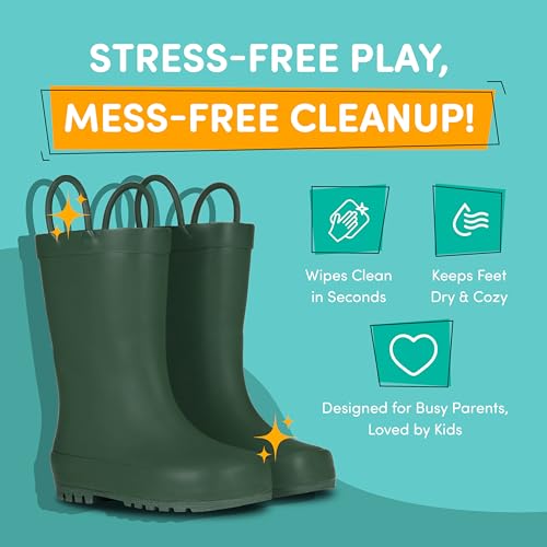 LONECONE Lone Cone Rain Boots with Easy-On Handles in Matte Colors for Boys and Girls, Play-Proof Flexible Rubber, Durable Non-Slip Treads, Kid-Friendly for Hours of Joy - Leap Frog Green, 1 Little Kid - Image 5
