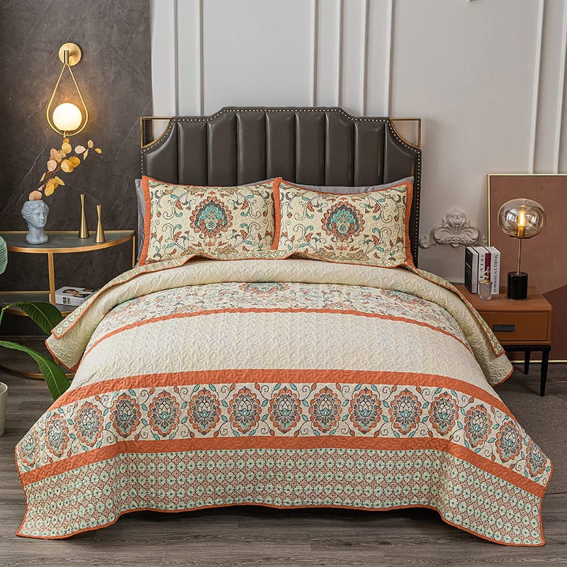 BEITE FIBER Bohemian Twin Size Comforter Quilt Sets -2 Pieces Red Quilts 100% Cotton(1Quilt,1 Pillow Shams) with Reversible Bedspreads Bohemian Patchwork Bedding Set Sleep Companion - Image 1
