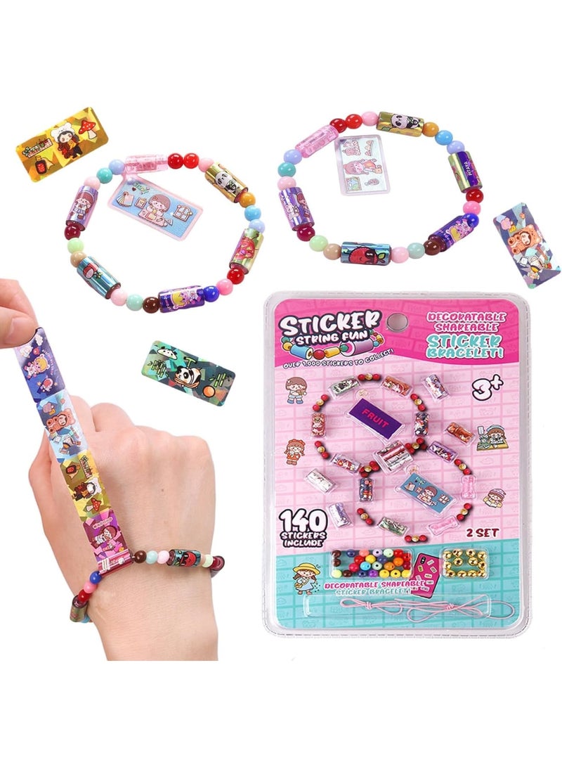 سيوسي Sticker Bracelet Making Kit for Kids, DIY Reusable Jewelry Craft Set with 140 Mini Stickers, 2 Pendants and 2 Friendship Bracelets, Creative Activity for School Parties, Prize Gifts (Multicolor) - Image 1