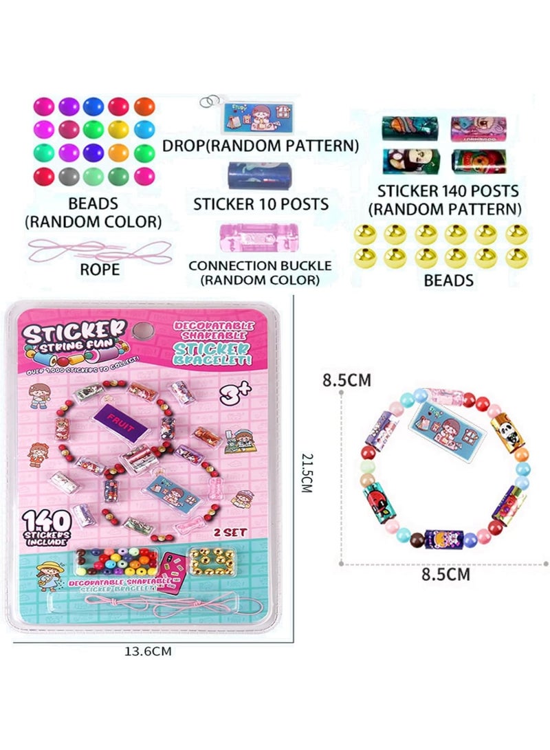 سيوسي Sticker Bracelet Making Kit for Kids, DIY Reusable Jewelry Craft Set with 140 Mini Stickers, 2 Pendants and 2 Friendship Bracelets, Creative Activity for School Parties, Prize Gifts (Multicolor) - Image 5