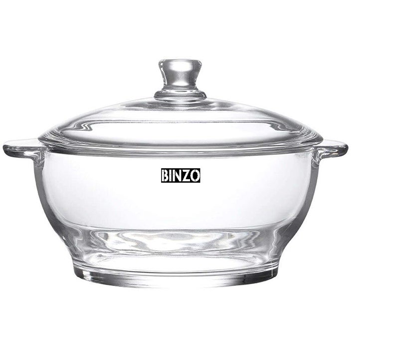 BINZO Glass Casserole, 1500 Ml, 1.5 Litre, Glassware Dish With Glass Lid, Pack Of 1, Microwave Oven Safe, Serving Casserole For Sabzi, Dal, Roti, Curry, Clear - Image 1