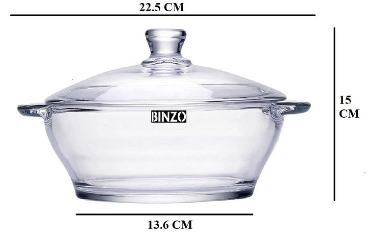 BINZO Glass Casserole, 1500 Ml, 1.5 Litre, Glassware Dish With Glass Lid, Pack Of 1, Microwave Oven Safe, Serving Casserole For Sabzi, Dal, Roti, Curry, Clear - Image 2