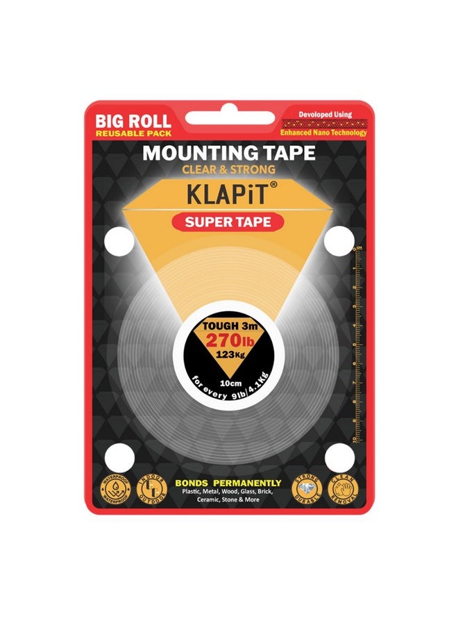 KLAPiT KLAPiT Super Tape Holds 41KG Heavy Duty Double Sided Waterproof Clear Mounting Nano Tape Strong Adhesive Instant Use for Wall, Wood, Tile, Metal, Stone fixing Indoor Outdoor Rough Surfaces Tough3m  - Image 1